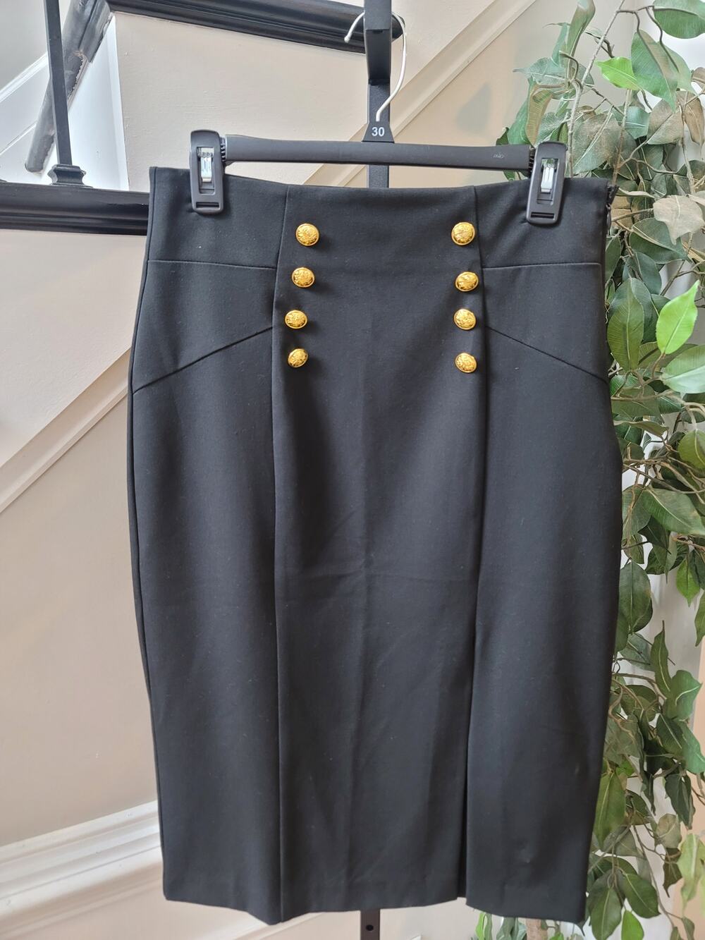 7th Avenue Pencil Skirt Women's Size 8 Black High Waist Side Zipper Front Slit
